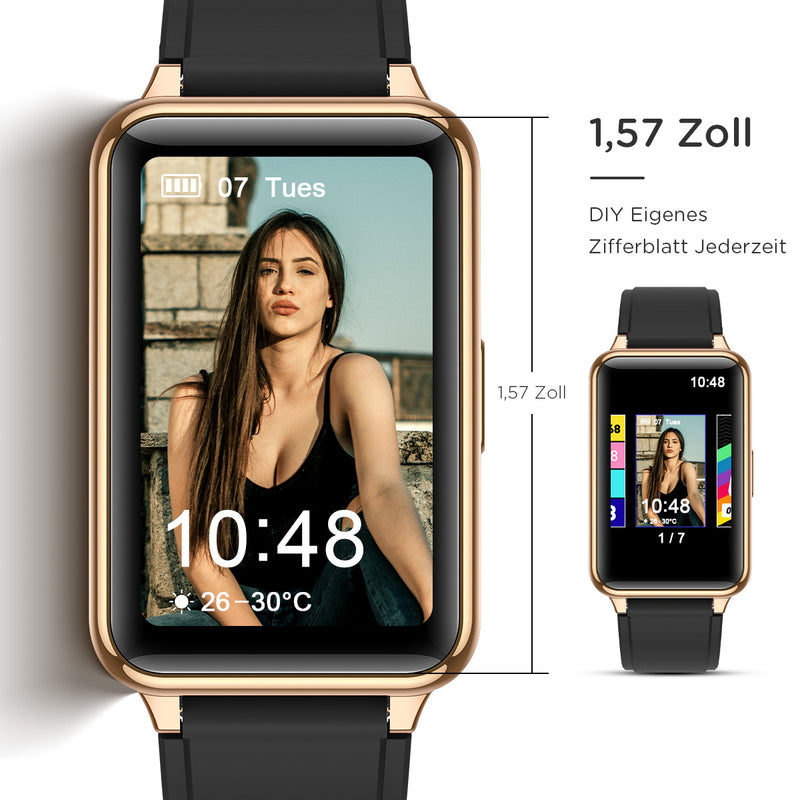 KUUFER 1.57 Zoll Damen und Herren Smartwatch für iOS und Android