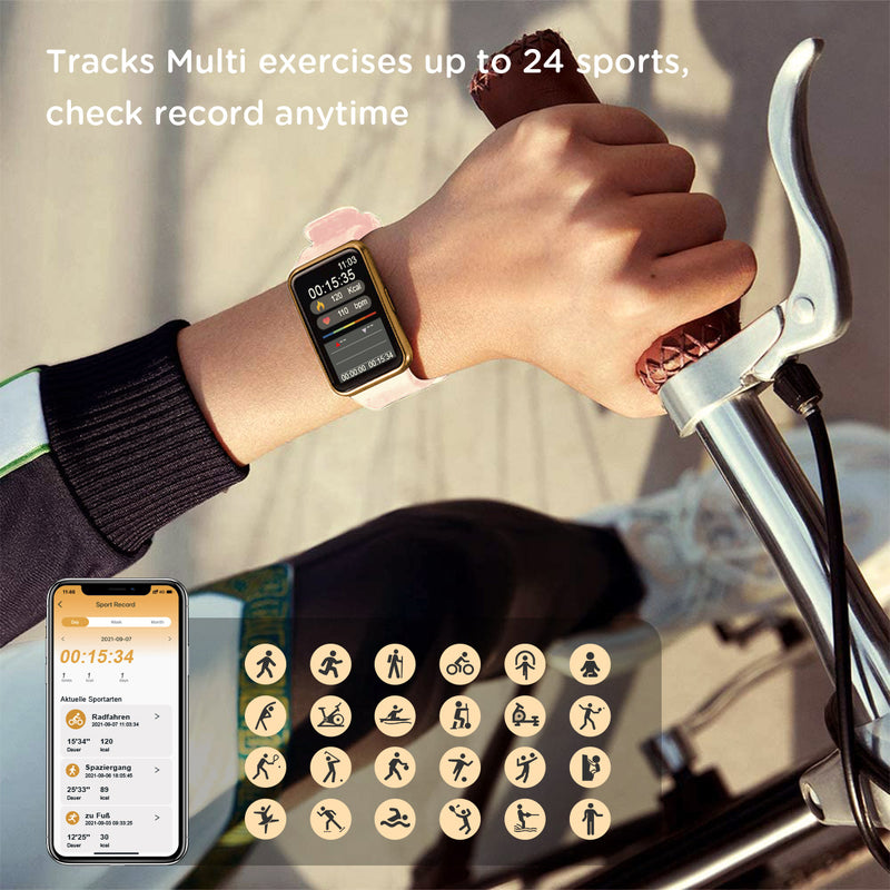 Bluetooth Damen Smartwatch,1.57 Zoll Touch-Farbdisplay Fitness Armbanduhr Tracker Wasserdicht Sportuhr Smart Watch mit Schrittzähler,Kalorien Smart uhr,Stoppuhr, für iOS und Android