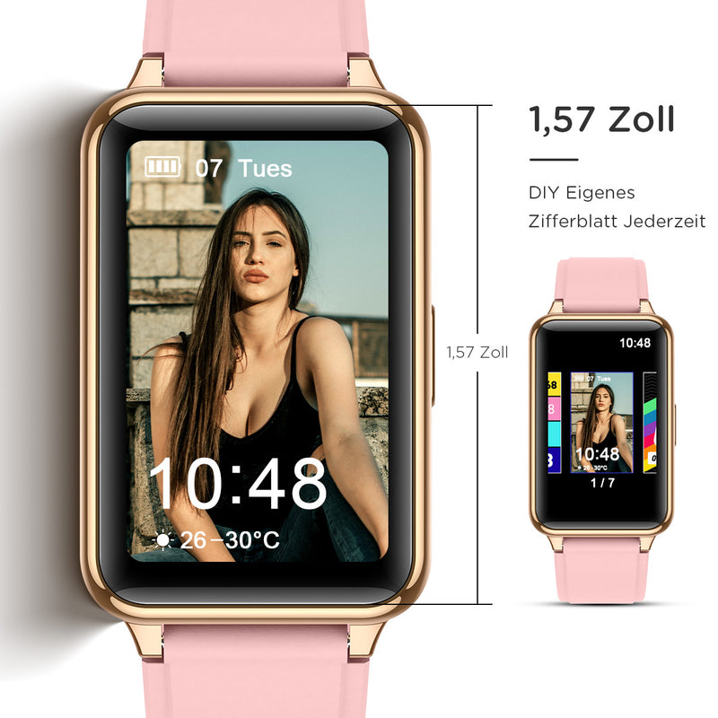 Bluetooth Damen Smartwatch,1.57 Zoll Touch-Farbdisplay Fitness Armbanduhr Tracker Wasserdicht Sportuhr Smart Watch mit Schrittzähler,Kalorien Smart uhr,Stoppuhr, für iOS und Android